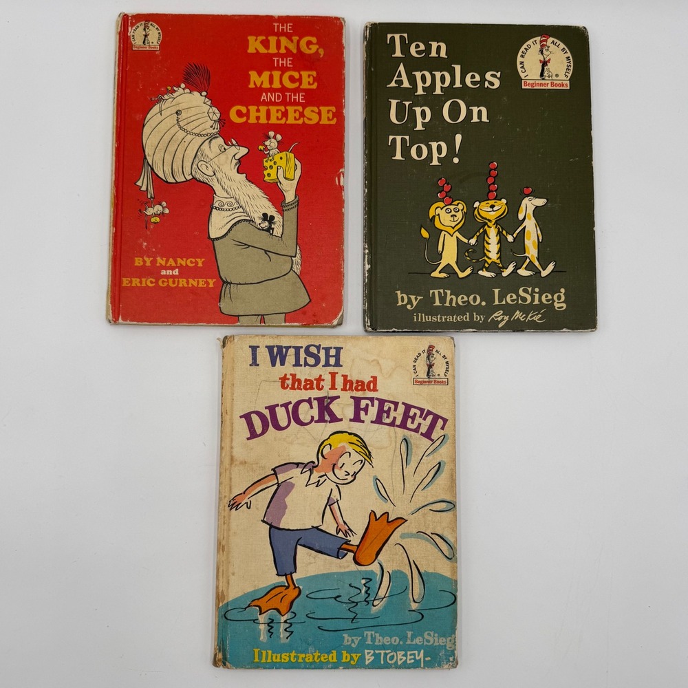 Vintage Beginner Books Lot of 3 Theo LeSieg Ten Apples Up On Top‎ Duck Feet HC